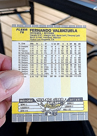 1989 Fleer #76 Fernando Valenzuela — back
