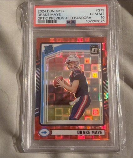 2024 Donruss #379 Drake Maye Optic Preview Red Pandora Prizm — front