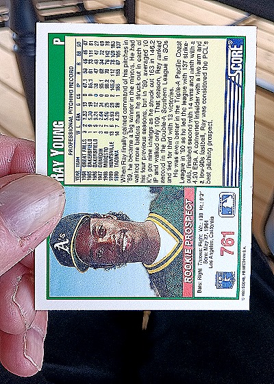 1991 Score #761 Ray Young Rookie Prospect — back