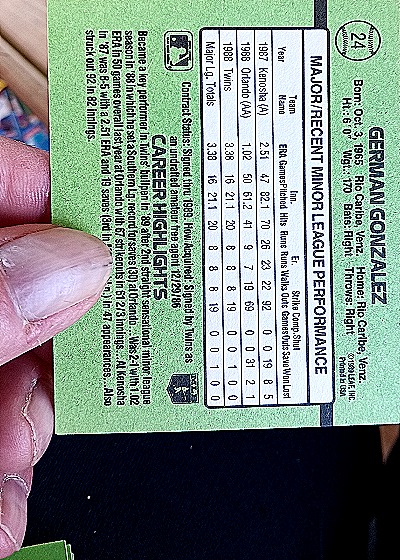 1989 Donruss The Rookies #24 German Gonzalez — back