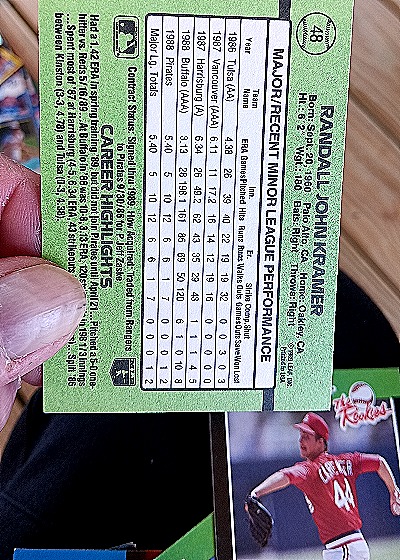 1989 Donruss The Rookies #48 Randy Kramer — back