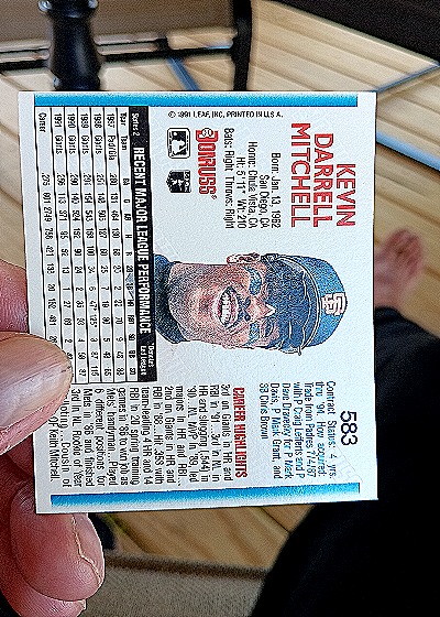 1992 Donruss #583 Kevin Mitchell — back