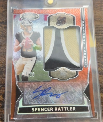 2024 Panini Certified #FMS-SRR Spencer Rattler Freshman Fabric Rookie Patch Auto — front