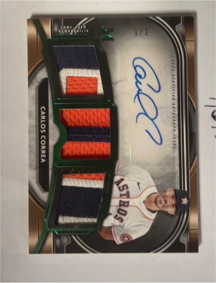2021 Topps Museum Collection Signature Triple Patch Carlos Correa — front
