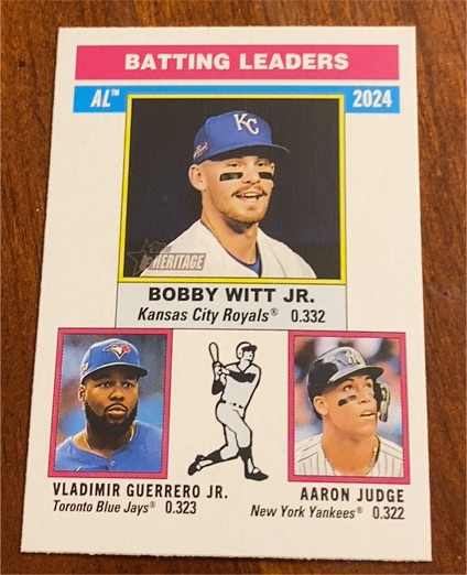 2025 Topps Heritage #192 Bobby Witt Jr. / Vladimir Guerrero Jr. / Aaron Judge — front
