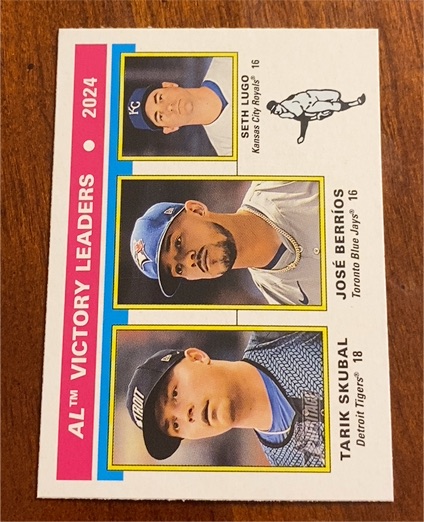 2025 Topps Heritage #200 AL Victory Leaders Seth Lugo / José Berríos / Tarik Skubal — front