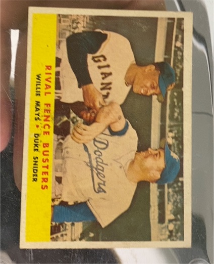 1958 Topps #436 Rival Fence Busters Willie Mays Duke Snider — front