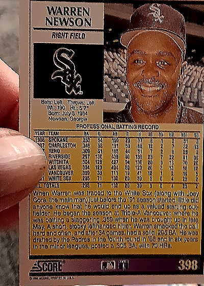 1992 Score #398 Warren Newson — back