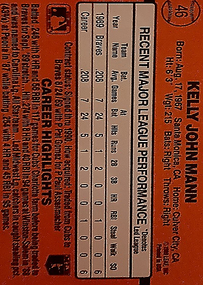 1990 Donruss #46 Kelly Mann — back