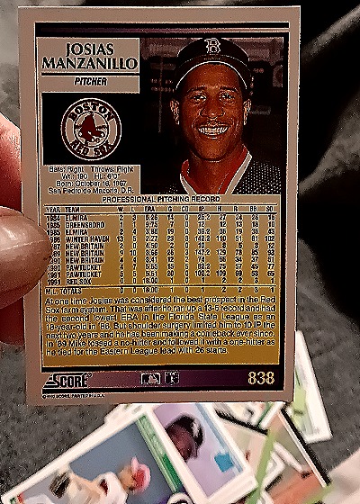1992 Score #838 Josias Manzanillo — back
