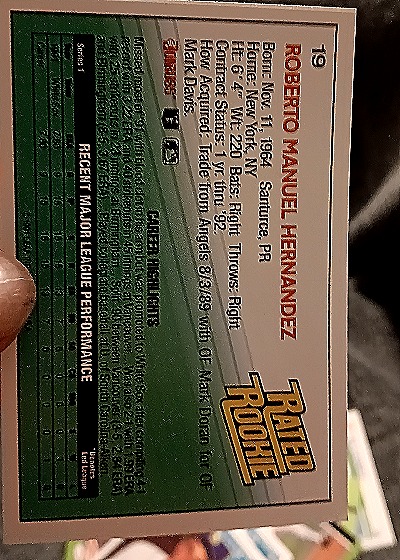 1992 Donruss #384 Roberto Hernandez — back
