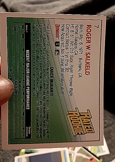 1992 Donruss #7 Roger Salkeld — back