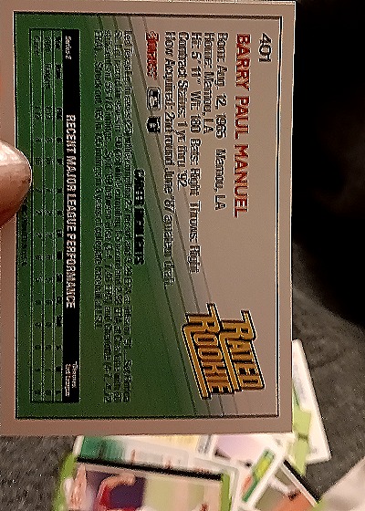 1992 Donruss #401 Barry Paul Manuel — back
