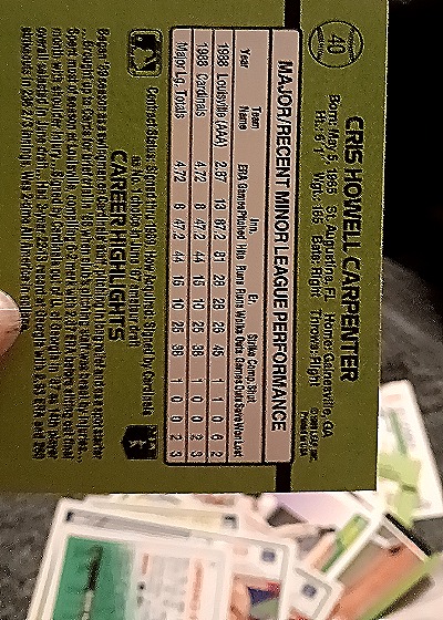 1992 Donruss The Rookies #40 Cris Carpenter — back
