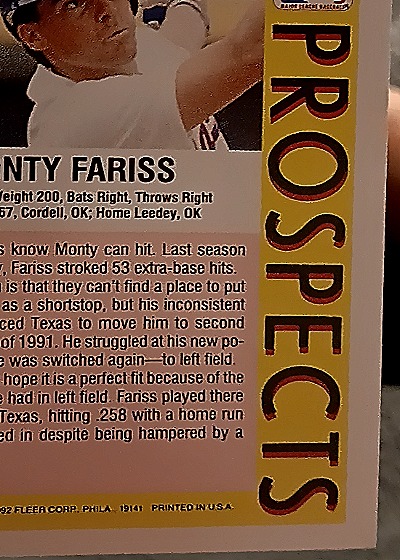 1992 Fleer #668 Monty Fariss — back
