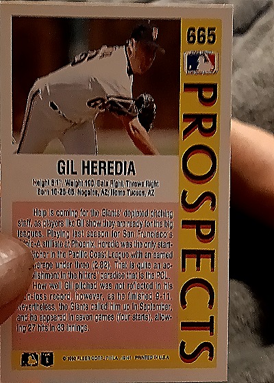 1992 Fleer #665 Gil Heredia — back