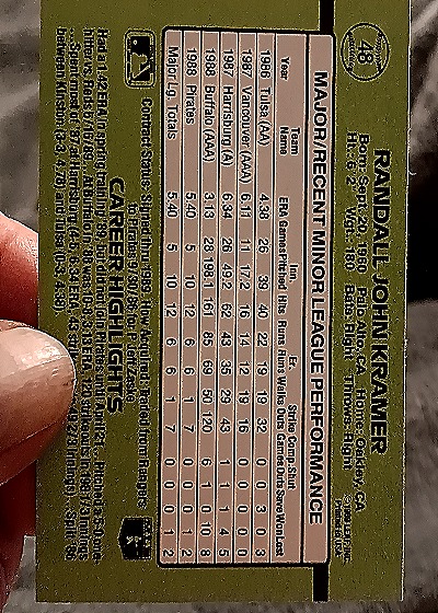 1990 Donruss #48 Randy Kramer — back