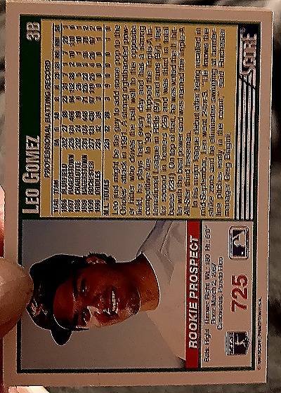 1991 Score #38 Leo Gomez Rookie Prospect — back