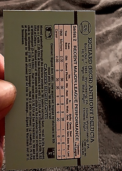 1991 Donruss #426 Rich Delucia — back