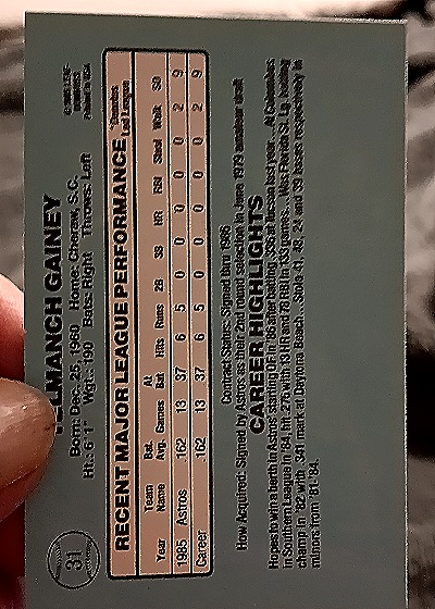 1986 Donruss #31 Ty Gainey — back