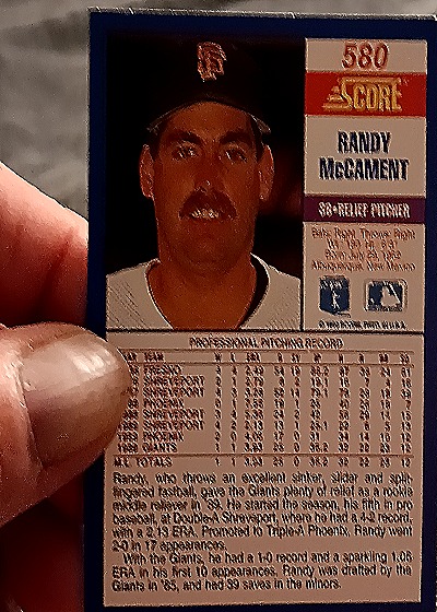 1990 Score #580 Randy McCament — back