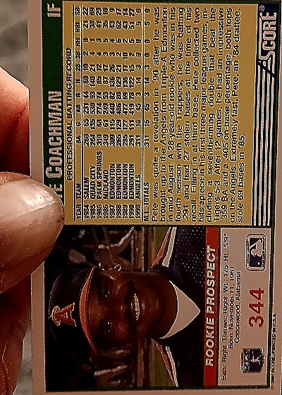 1991 Score #344 Pete Coachman Rookie Prospect — back
