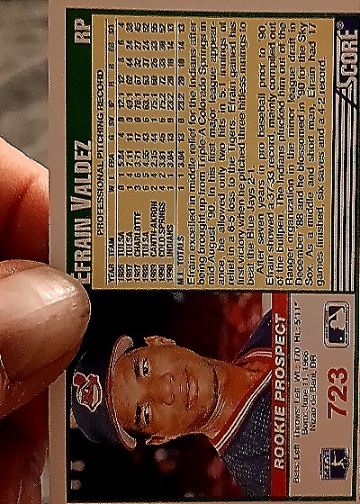 1991 Score #723 Efrain Valdez — back
