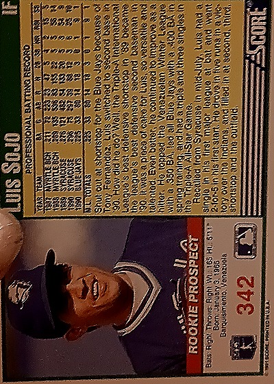 1991 Score #342 Luis Sojo — back