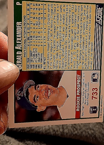 1991 Score #733 Gerald Alexander Rookie Prospect — back