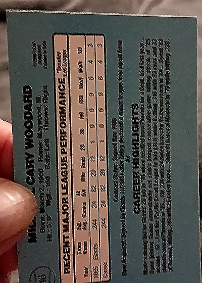 1986 Donruss #46 Mike Woodard — back