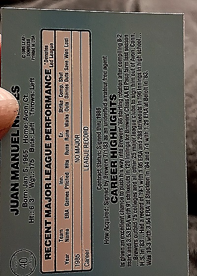 1986 Donruss #40 Juan Manuel — back