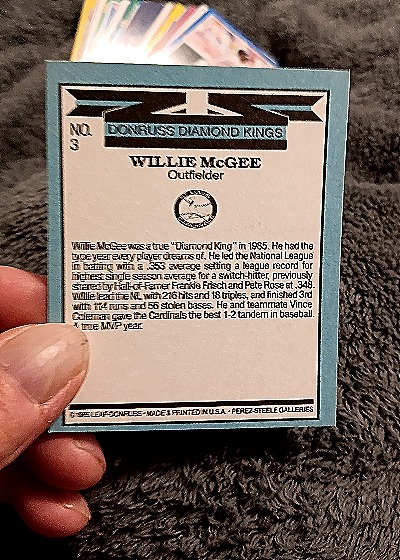 1986 Donruss Diamond Kings #3 Willie McGee — back