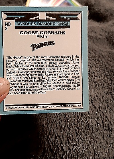1986 Donruss Diamond Kings #2 Goose Gossage — back