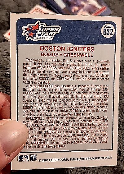 1990 Fleer #632 Wade Boggs and Mike Greenwell — back