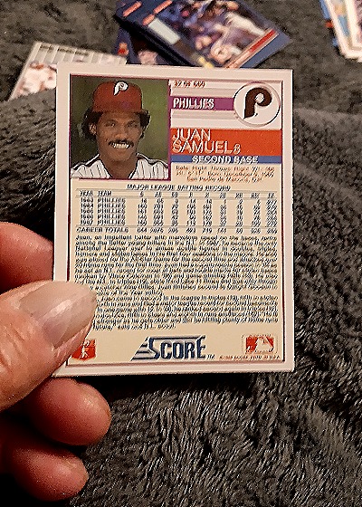 1988 Score #384 Juan Samuel — back