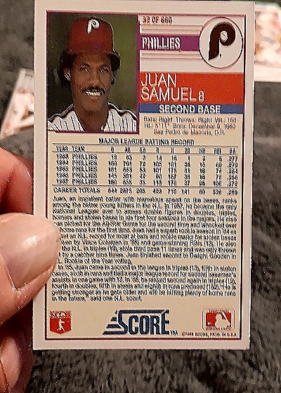 1988 Score #32 Juan Samuel Phillies — back