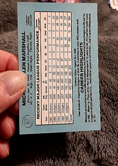 1986 Donruss #52 Mike Marshall — back
