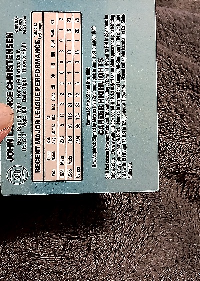1986 Donruss #360 John Christensen — back