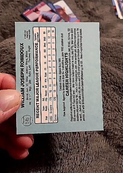 1986 Donruss #515 Billy Robidoux — back