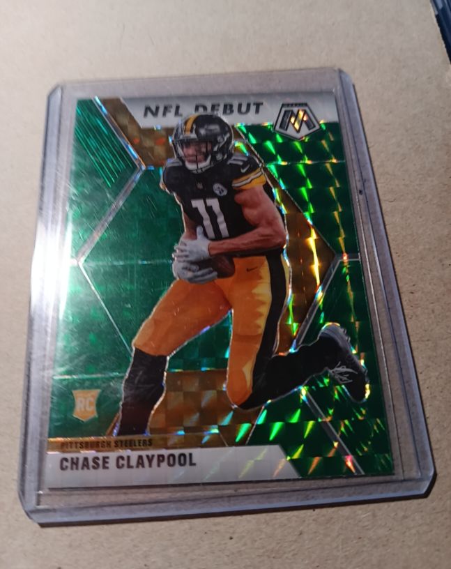 2020 Panini Mosaic #278 Chase Claypool NFL Debut Green Prizm Rookie Card — front