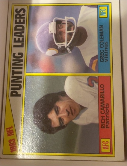 1984 Topps #207 1983 Punting Leaders Rich Camarillo / Greg Coleman — front