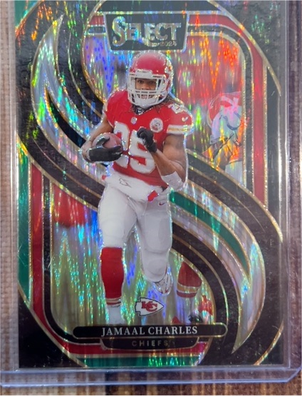 2024 Panini Select #166 Jamaal Charles Premier Level Red & Blue Prizm Shock — front