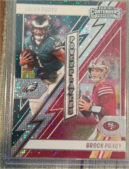 2024 Panini Contenders #7 Jalen Hurts / Brock Purdy Power Players Sparkle — front