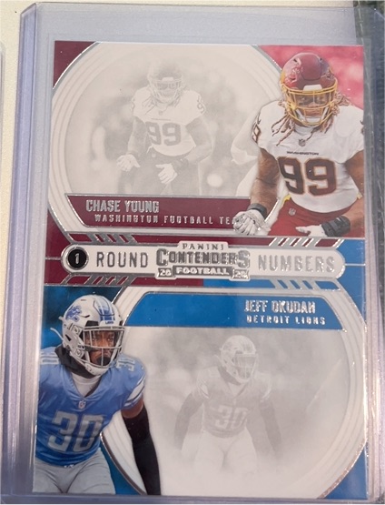 2020 Panini Contenders Round Numbers #RN-YO Chase Young / Jeff Okudah — front