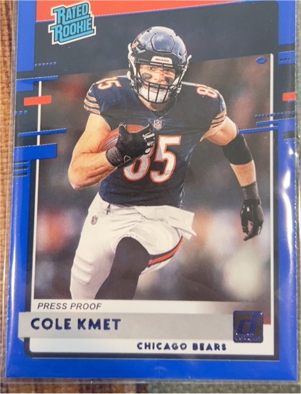 2020 Donruss #331 Cole Kmet Rated Rookie Blue Press Proof — front