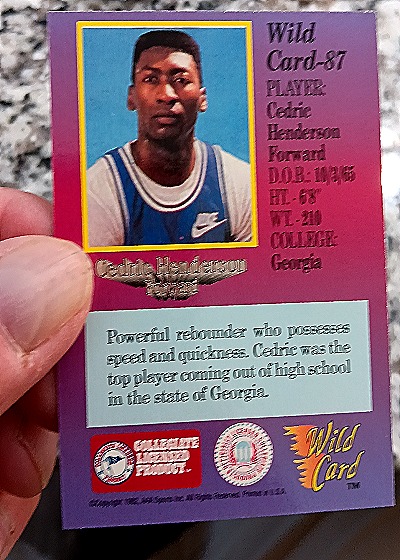 1991 Wild Card #87 Cedric Henderson — back