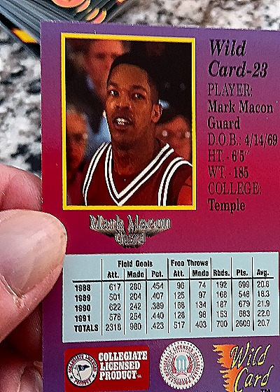 1991-92 Wild Card Collegiate #23 Mark Macon Temple Owls — back