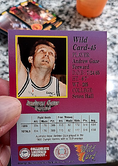 1991-92 Wild Card #45 Andrew Gaze — back