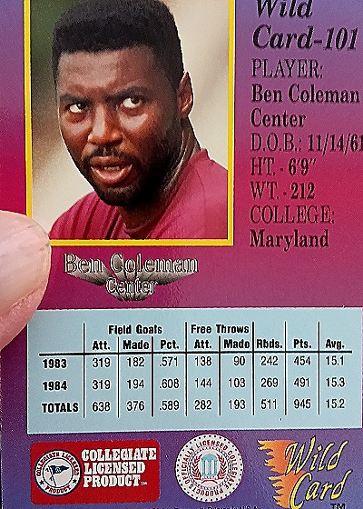 1991 Wild Card 1st Edition #101 Ben Coleman — back