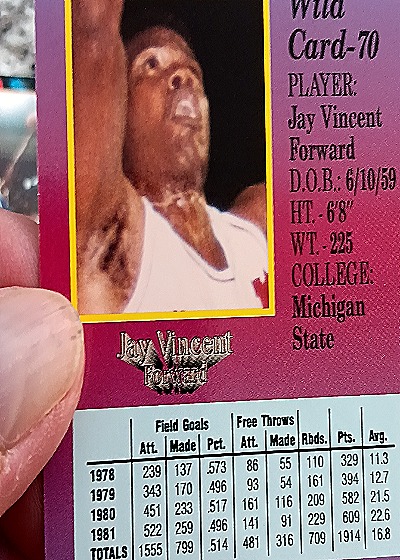 1991 Wild Card #70 Jay Vincent — back